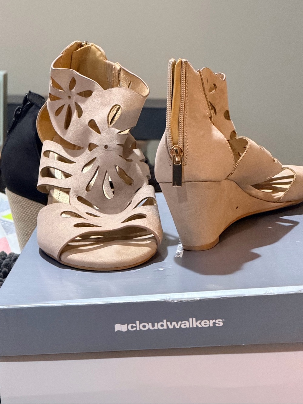 cloudwalkers Nude Laser-Cut Wedge Sandals